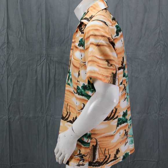 Vintage Hawaiian Shirt - Island and Tribal Pattern by Van Cort - Men's Medium - Picture 6 of 9